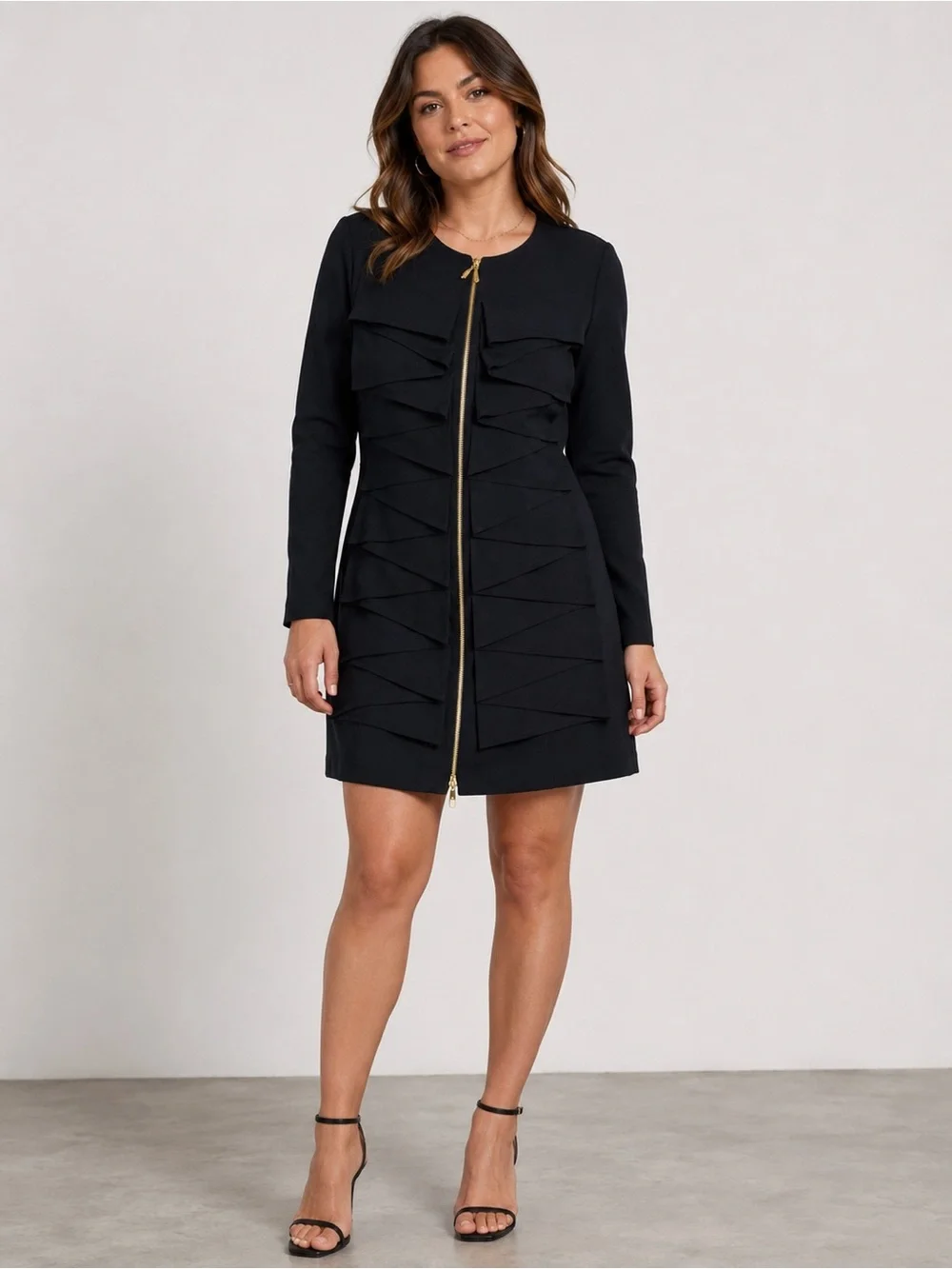 Doncaster Collection Black Zip Front Ruffle Dress Size 10 Career Cocktail